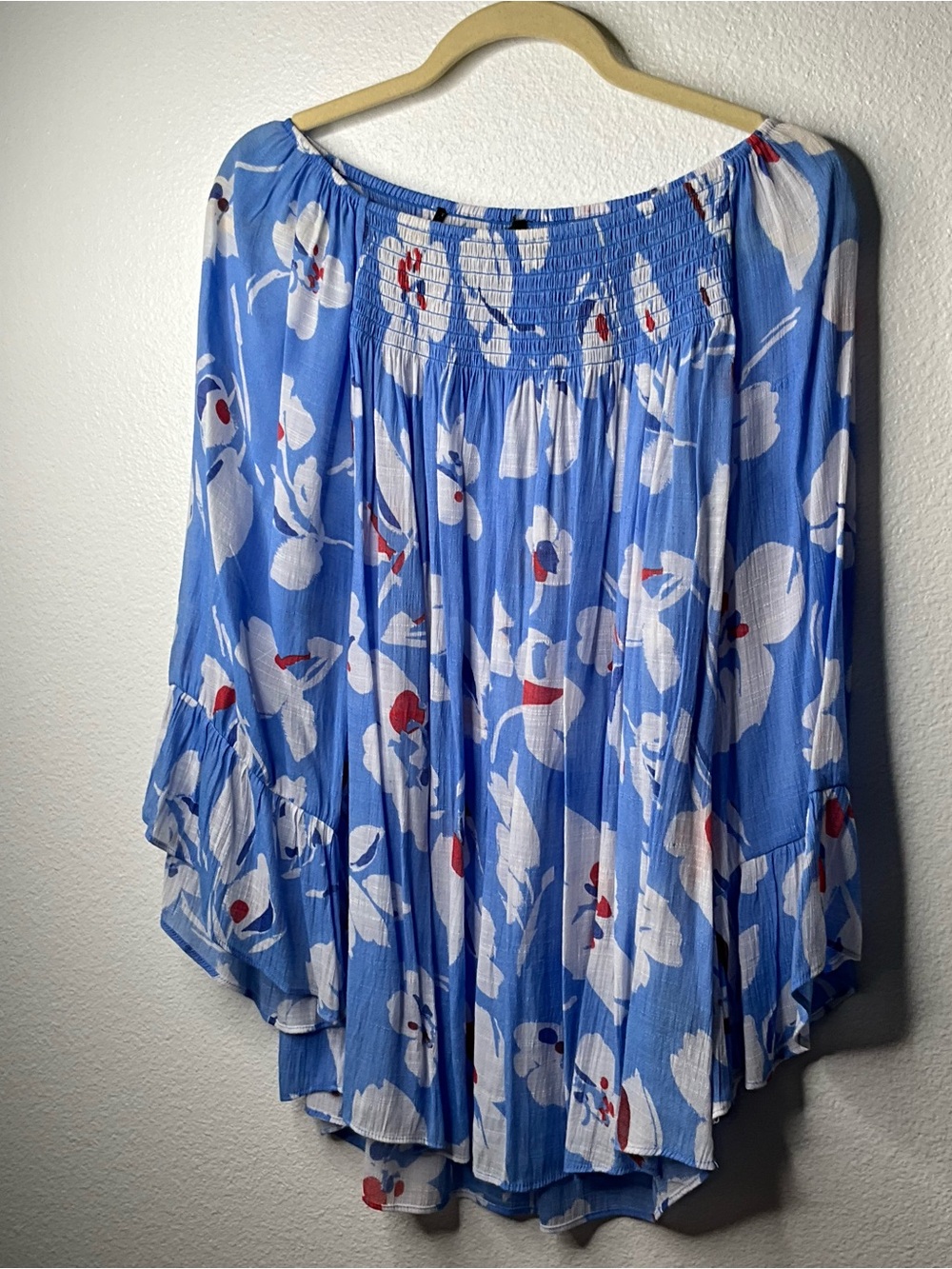 Blue Floral High-Low Skirt with Smocked Waist